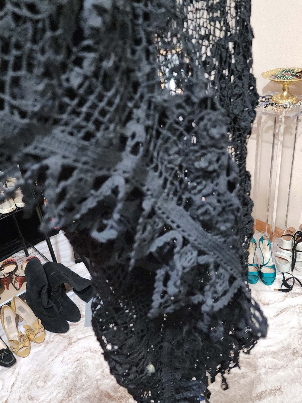 Vintage 80s LIM'S Black Hand Crochet Cotton Maxi Skirt Rare Size M - Picture 4 of 6